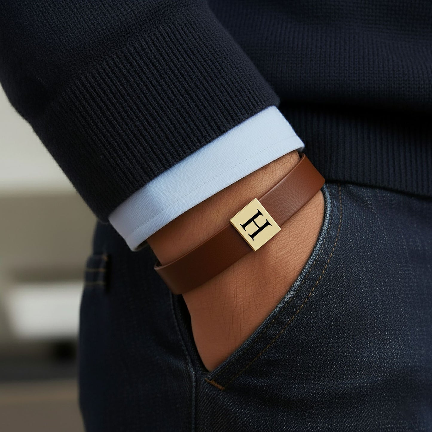 Personalized Men's Leather Bracelet – Custom Anniversary & Valentine’s Gift