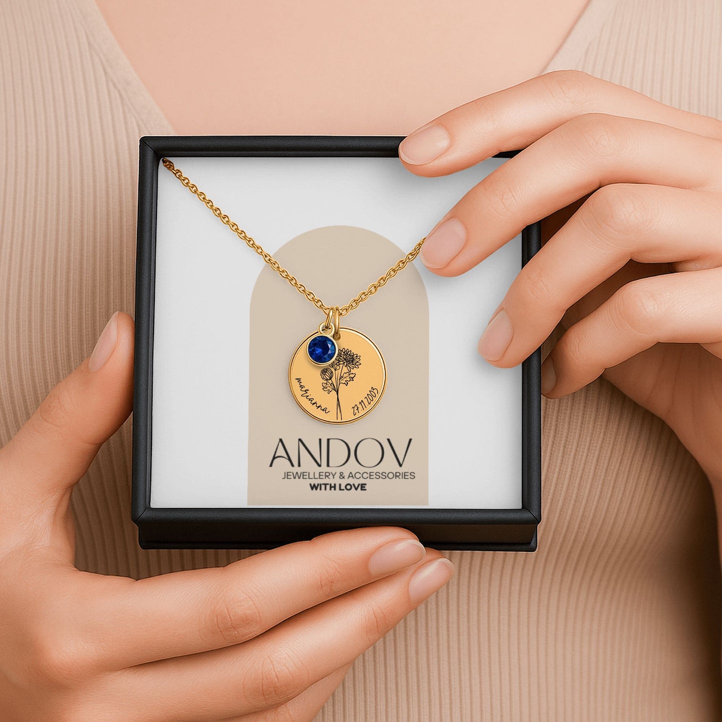 Personalized Birth Flower Necklace – Custom Name Pendant with Birth Month Flower – Meaningful Gift for Mom, Daughter, Wife, or Best Friend