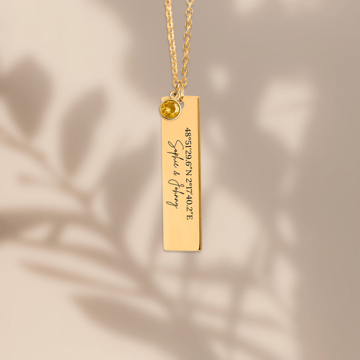 Personalized Jewelry, Gold Bar Necklace, Custom Name Necklace, Birthstone Charm, Vertical Bar Pendant.
