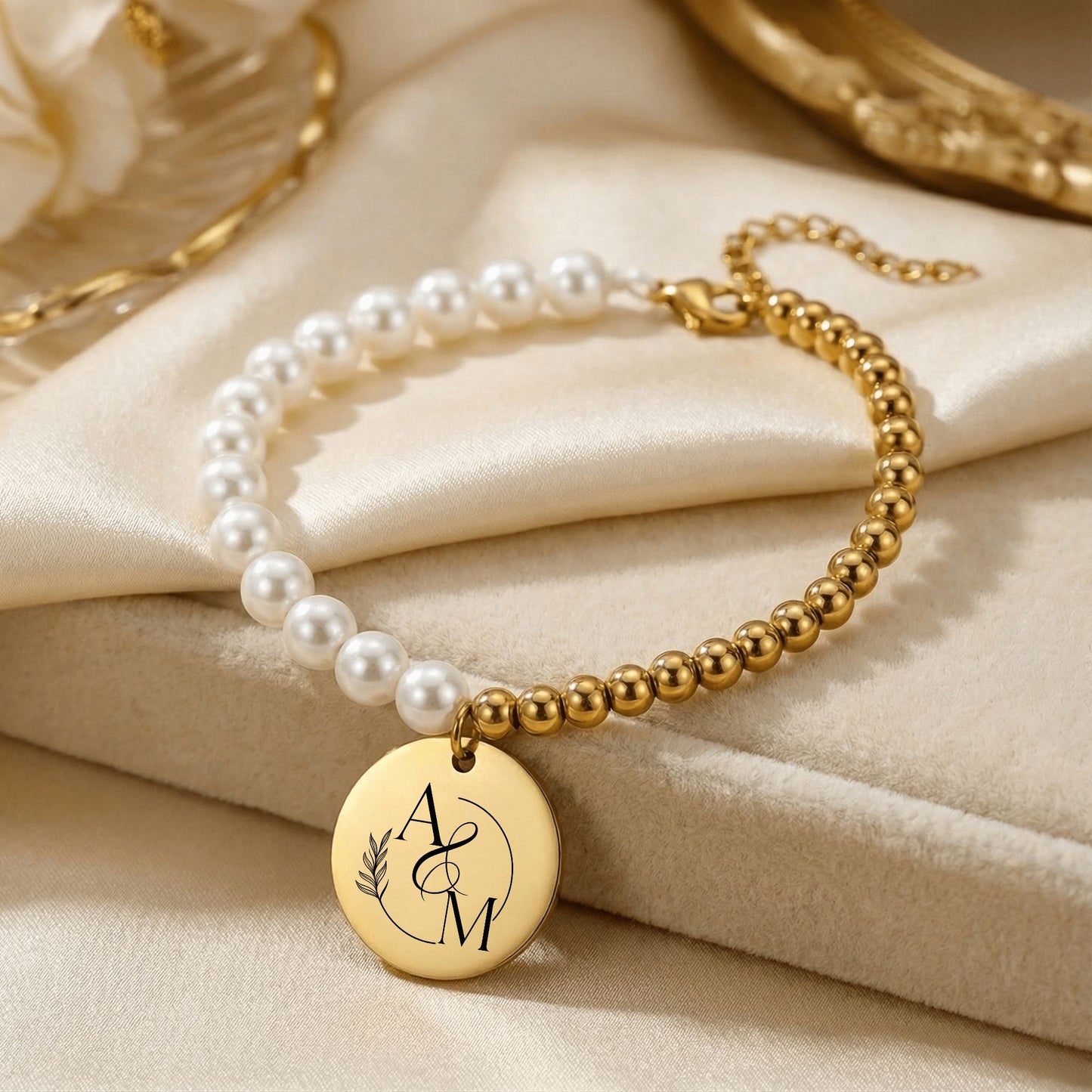 Personalized Pearl & Gold Initial Bracelet – Romantic Valentine’s Day Gift for Her
