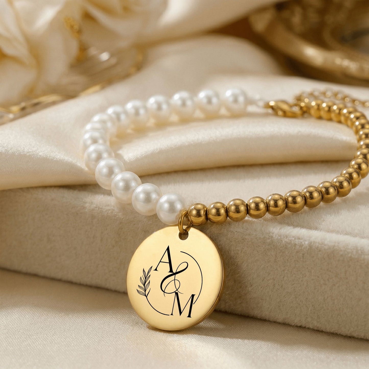 Personalized Pearl & Gold Initial Bracelet – Romantic Valentine’s Day Gift for Her