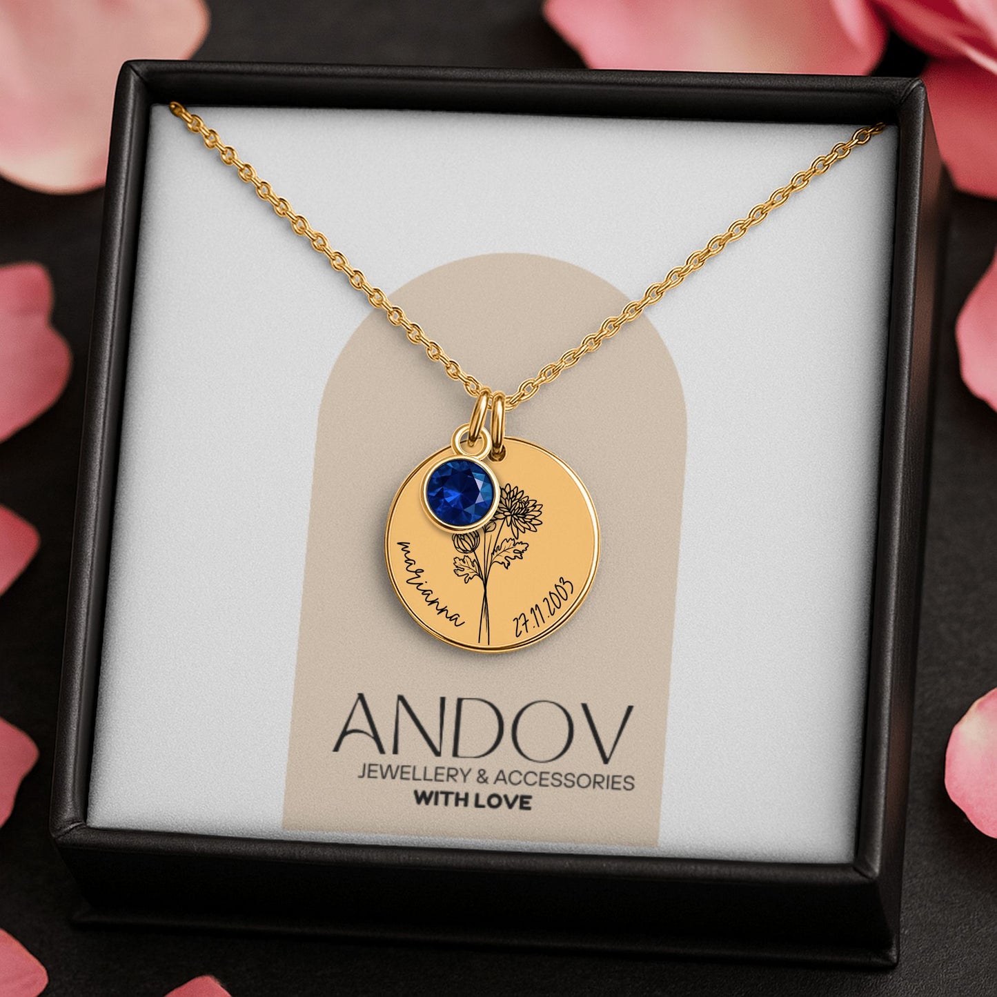 Personalized Birth Flower Necklace – Custom Name Pendant with Birth Month Flower – Meaningful Gift for Mom, Daughter, Wife, or Best Friend